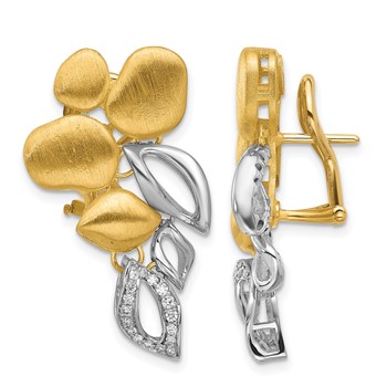 Herco 18K Two-tone Polished and Satin Fancy Diamond Omega Back Post Dangle Earrings