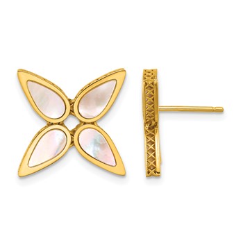 Herco 18K Polished Mother of Pearl Flower Post Earrings