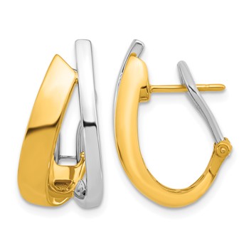 Herco 18K Two-tone Polished Fancy Omega Back J-Hoop Earrings
