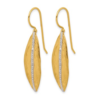 Herco 18K Polished and Textured Diamond Leaf Dangle Earrings — alternate view