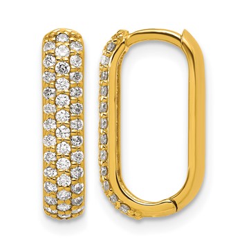 Herco 18K Polished Diamond 3.5mm Hinged Oval Hoop Earrings