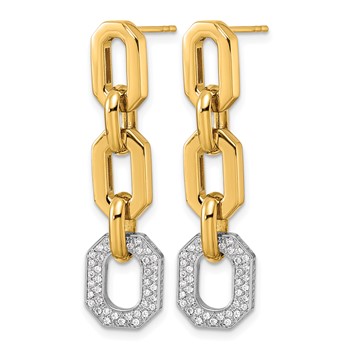 Herco 18K Two-tone Polished Diamond Hexagon Link Post Dangle Earrings — alternate view