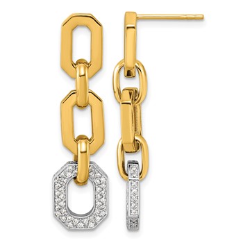 Herco 18K Two-tone Polished Diamond Hexagon Link Post Dangle Earrings