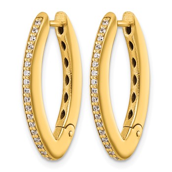 Herco 18K Polished CZ Oval Hinged Hoop Earrings — alternate view