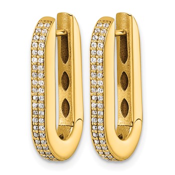 Herco 18K Polished CZ Square Tube Oval Hinged Hoop Earrings — alternate view