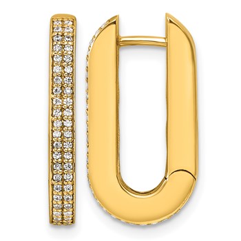 Herco 18K Polished CZ Square Tube Oval Hinged Hoop Earrings
