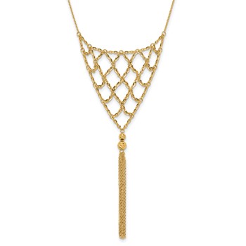 Herco 18K Polished Diamond-cut Solid Beaded with Tassel Drop Necklace