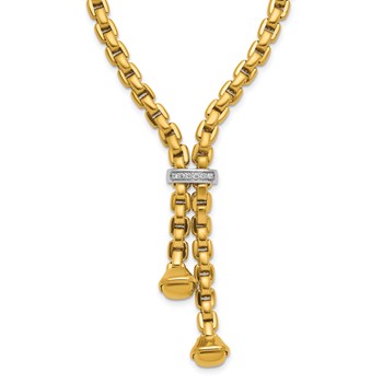 Herco 18K Two-tone Polished Round Box with Diamond 17.5 Inch Bolo Necklace