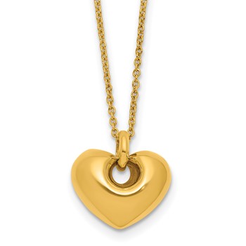 Herco 18K Polished Puffed Open Heart 16 Inch with 2 Inch Extension Necklace