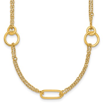 Herco 18K Polished Fancy 2-Strand Link 16 Inch with 2 Inch Extension Necklace