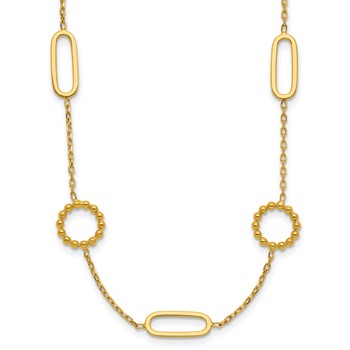 Herco 18K Polished and Beaded Fancy Link 16 Inch with 2 Inch Extension Necklace