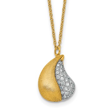 Herco 18K Polished and Brushed Diamond Teardrop 16 Inch with 2 Inch Extension Necklace