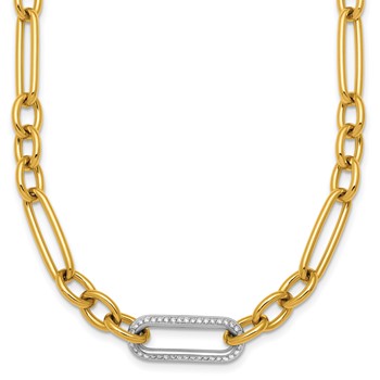 Herco 18K Two-tone Polished Diamond Mixed Link 17.75 Inch Necklace