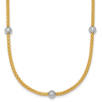 Herco 18K Polished Two-tone  Diamond-cut Beaded Station 18 Inch Necklace