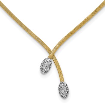 Herco 18K Two-tone Polished and Textured Diamond Drop 16 Inch Omega Necklace