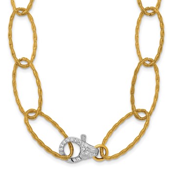 Herco 18K Two-tone Textured Oval Link with Diamond Clasp 20 Inch Necklace