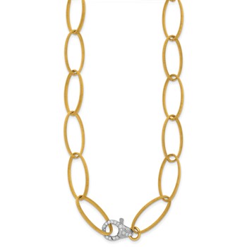 Herco 18K Two-tone Textured Oval Link with Diamond Clasp 20 Inch Necklace — alternate view