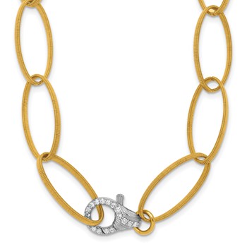 Herco 18K Two-tone Textured Oval Link with Diamond Clasp 20 Inch Necklace