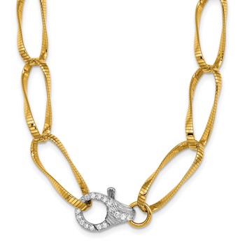 Herco 18K Two-tone Textured Twisted Oval Link with Diamond Clasp 19 Inch Necklace