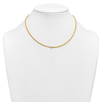 Herco 18K Two-tone Diamond Circle Textured Omega 16.5 Inch Necklace — alternate view