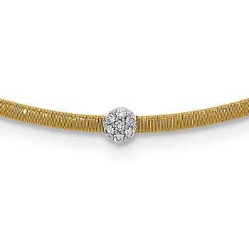Herco 18K Two-tone Diamond Circle Textured Omega 16.5 Inch Necklace