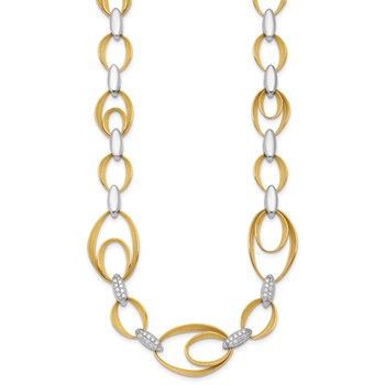 Herco 18K Two-tone Textured Link with Diamonds 17 Inch Necklace — alternate view
