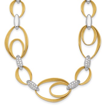 Herco 18K Two-tone Textured Link with Diamonds 17 Inch Necklace
