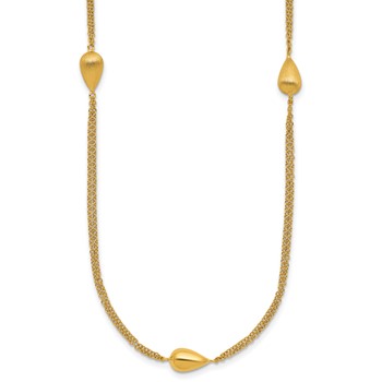 Herco 18K Polished and Satin Teardrop Station 2-Strand 32 Inch Necklace