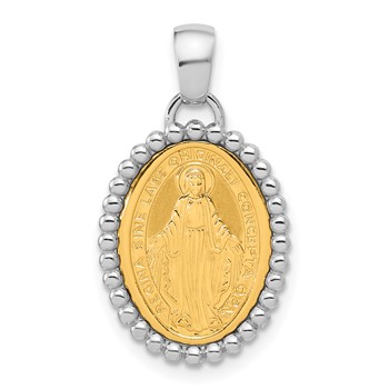 Herco 18K Two-tone Polished and Beaded Solid Miraculous Medal Pendant