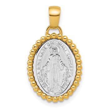 Herco 18K Two-tone Polished and Beaded Solid Miraculous Medal Pendant