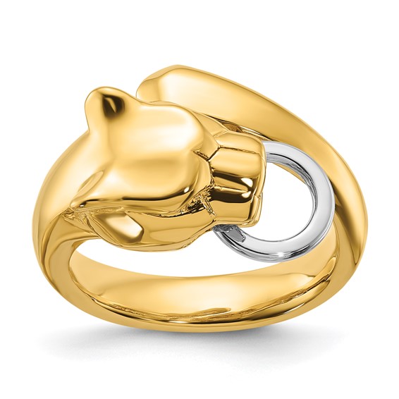 Herco 18K Two-tone Polished Fancy Panther Head Bypass Ring