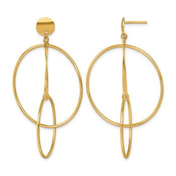 Herco 18K Polished Double Circle with Bar Post Dangle Earrings
