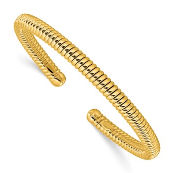 Herco 18K Polished and Grooved 4mm Cuff Bangle