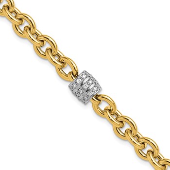 Herco 18K Two-tone Polished Diamond Oval Link 8 inch Bracelet