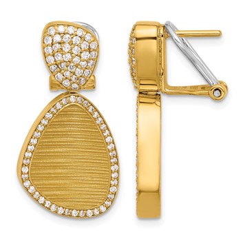 Herco 18K Polished and Textured Fancy Diamond Omega Back Dangle Earrings