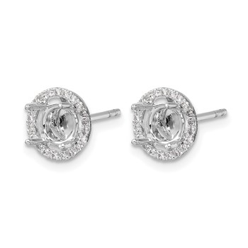 Herco 18K White Gold Rhodium-plated Polished 5.8mm Opening Diamond Halo Semi-Mount Post Earrings — alternate view