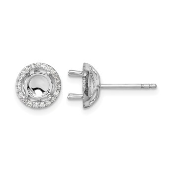 Herco 18K White Gold Rhodium-plated Polished 5.8mm Opening Diamond Halo Semi-Mount Post Earrings