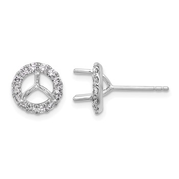 Herco 18K White Gold Rhodium-plated Polished 6.4mm Opening Diamond Halo Semi-Mount Post Earrings
