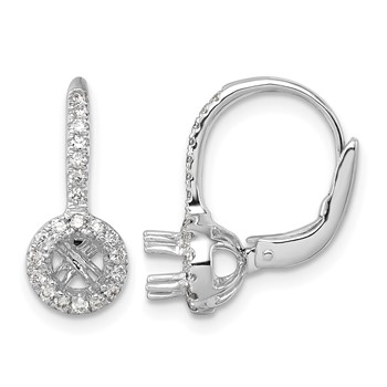 Herco 18K White Gold Rhodium-plated Polished 4.0mm Opening Diamond Halo Semi-Mount Leverback Earrings
