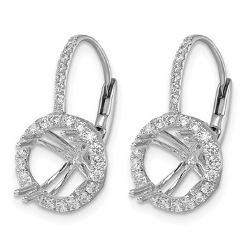 Herco 18K White Gold Rhodium-plated Polished 6.4mm Opening Diamond Halo Semi-Mount Leverback Earrings — alternate view