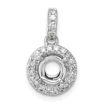 Herco 18K White Gold Rhodium-plated Polished 6.4mm Center Diamond Halo Semi-Mount Pendant
