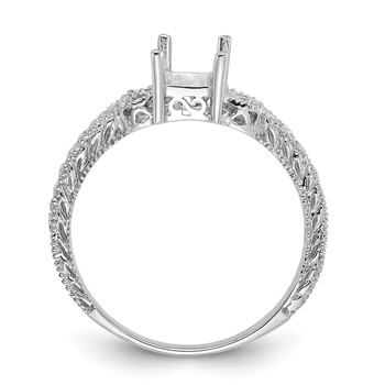 14k White Gold Holds 4-1.3mm Round and 1-7x5 Emerald-cut Gemstone Ring Mounting — alternate view