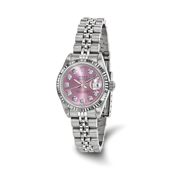 Swiss Crown™ USA Pre-owned Rolex-Independently Certified Steel 26mm Jubilee Datejust Pink Diamond Dial and 18k Fluted Bezel Watch