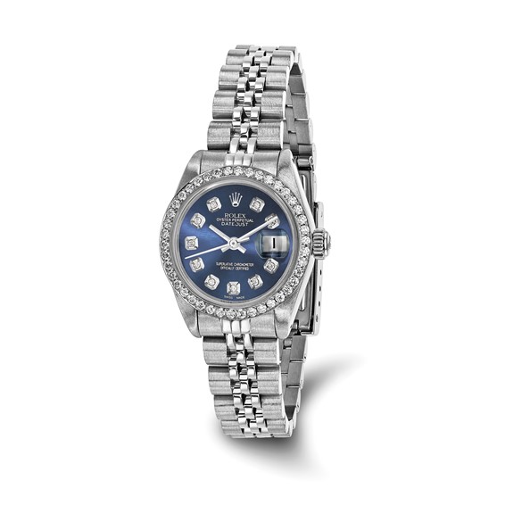 Swiss Crown™ USA Pre-owned Rolex-Independently Certified Steel 26mm Jubilee Datejust Blue Diamond Dial and Bezel Watch