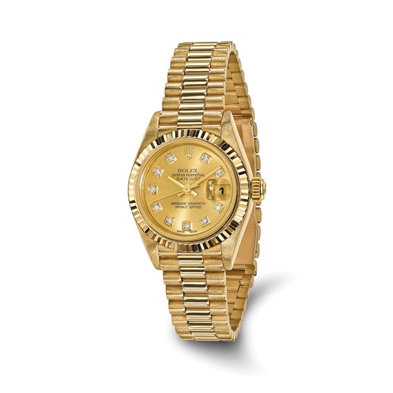 Swiss Crown™ USA Pre-owned Rolex-Independently Certified 18k 26mm Case Presidential Champagne Diamond Dial Watch