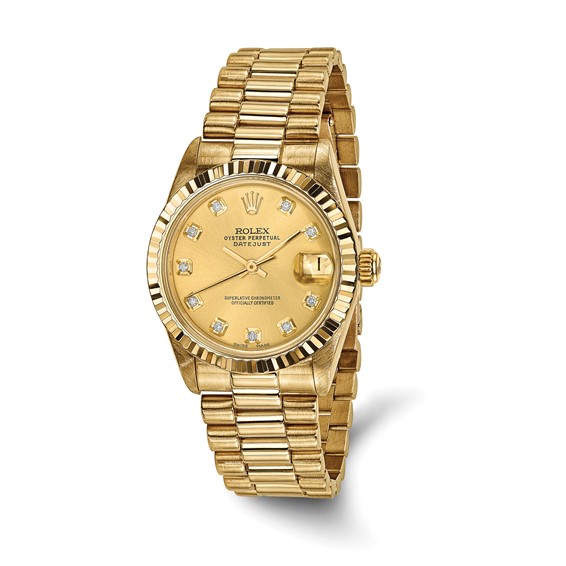 Swiss Crown™ USA Pre-owned Rolex-Independently Certified 18k 31mm Case Presidential Champagne Diamond Dial Watch