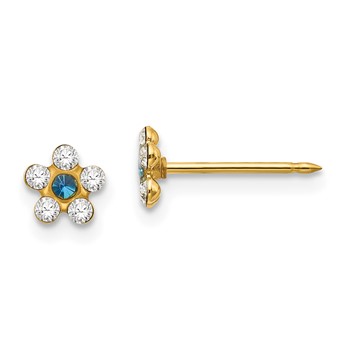Inverness 14k Clear and Blue Crystal Flower Post Piercing Earrings