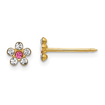 Inverness 14k Clear and Rose Crystal Flower Post Piercing Earrings