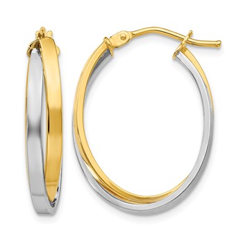 Leslie's 14K with Rhodium Polished Hinged Hoop Earrings