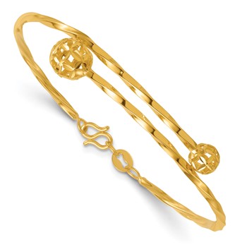 Herco 24K Polished Twisted and Diamond-cut Floral Bypass Cuff Bracelet